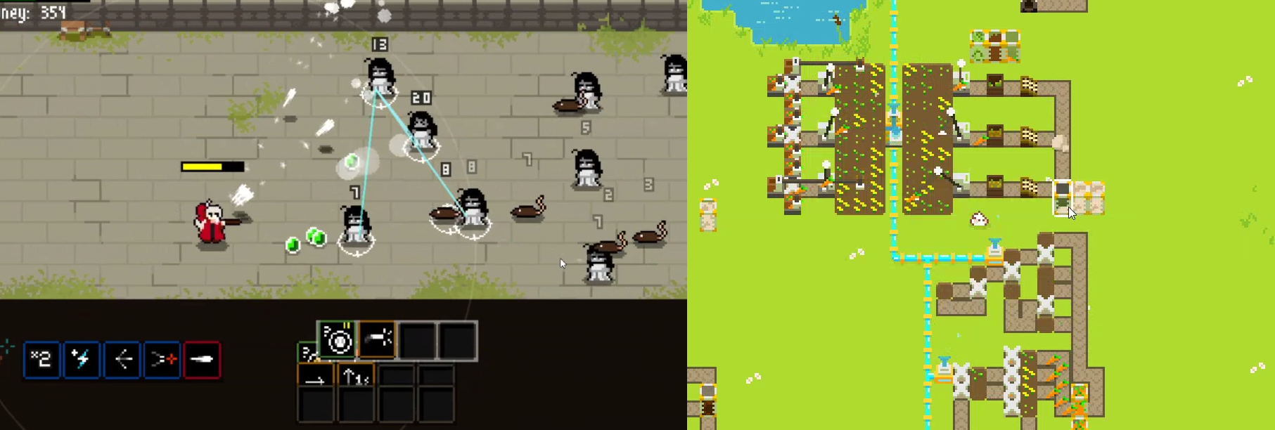 screenshot of my experimental game 'Autoficer' and of my bunny factorio game screenshot of my experimental game 'Autoficer' and of my bunny factorio game