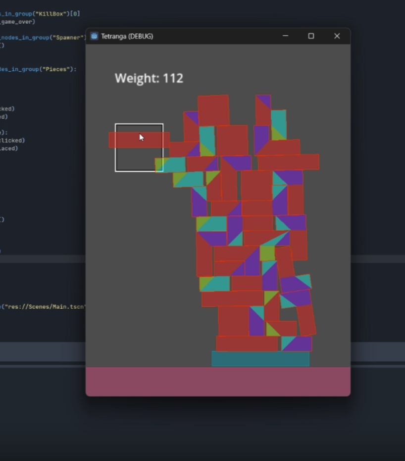 the 1-hour prototype of tetrenga, no graphics just debug collision shapes the 1-hour prototype of tetrenga, no graphics just debug collision shapes