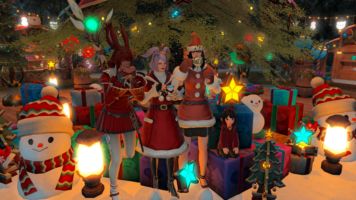 me (3rd from left, elezen) in ffxiv with friends in starlight celebreation outfits me (3rd from left, elezen) in ffxiv with friends in starlight celebreation outfits